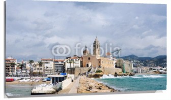Lienzo Playa de Sitges nubes